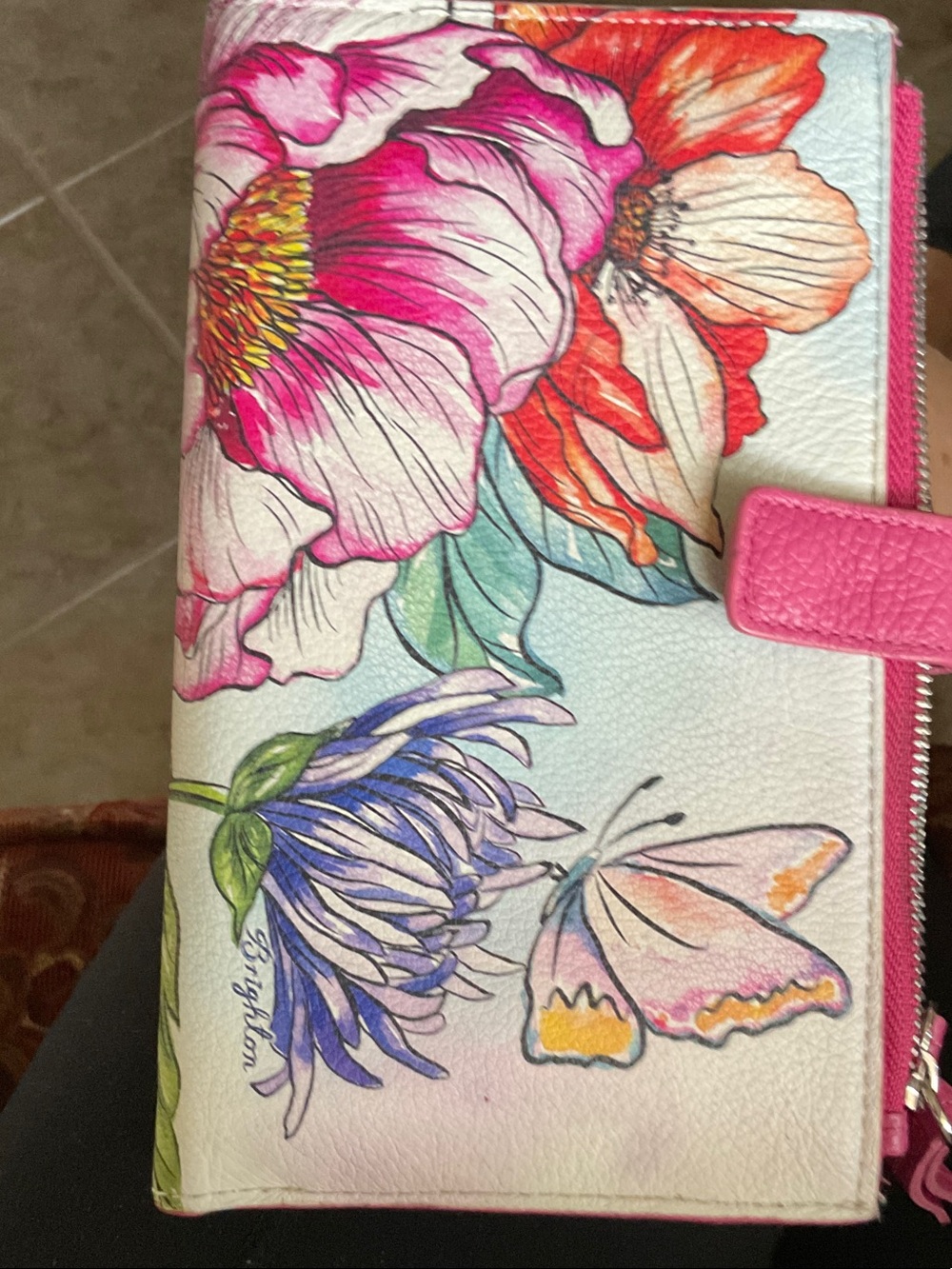 Brighton Enchanted Garden wallet featuring hand-painted floral designs.